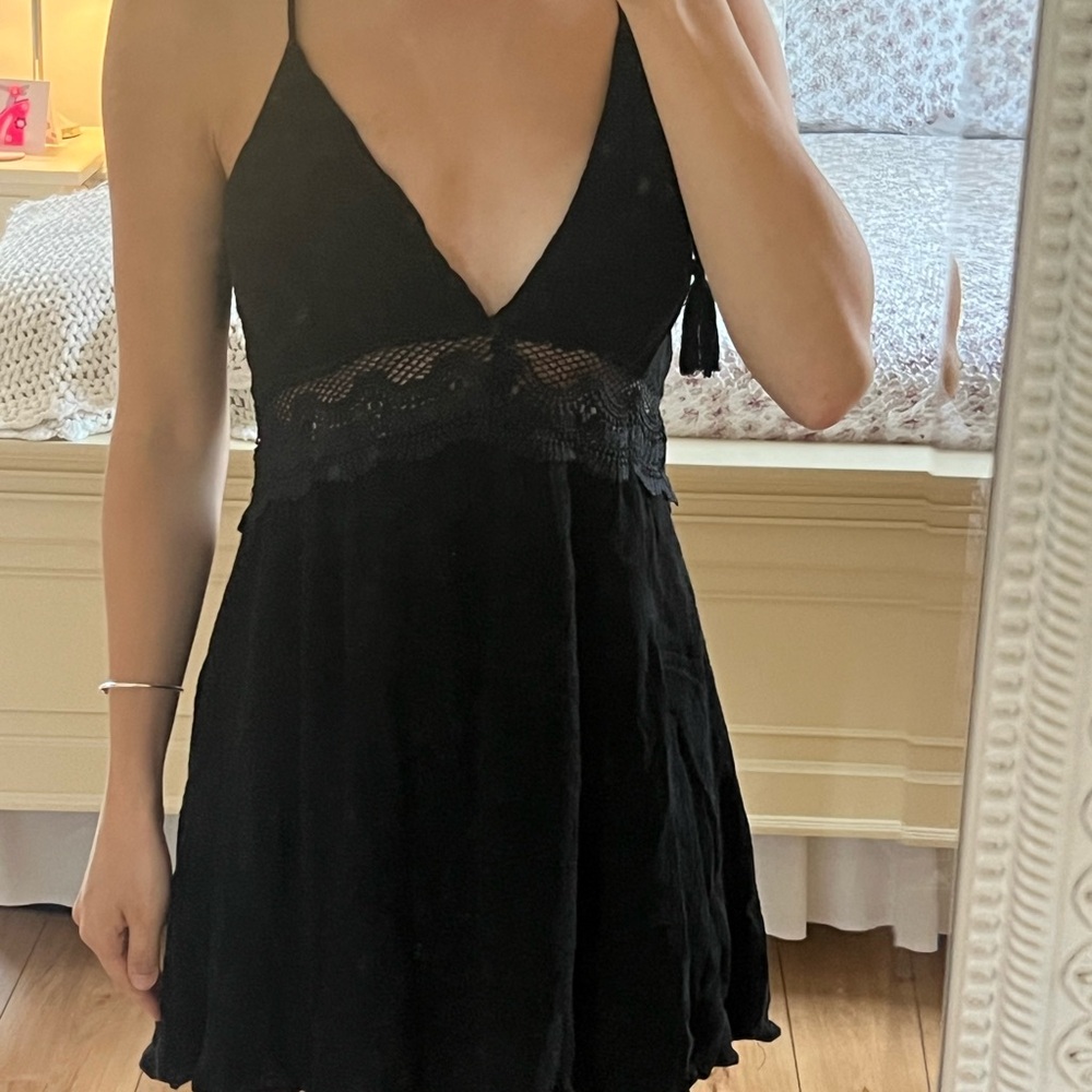Black Lace Trim Boho Dress